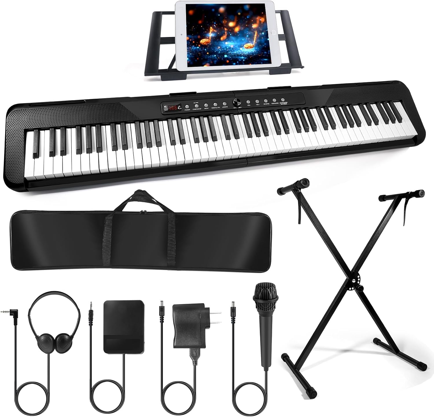 88 Key Piano Keyboard, Semi Weighted Electronic Digital Piano with Music Stand, Power Supply, Sustain Pedal, Bluetooth, Stand, MIDI, for Beginner Professional at Home, Stage