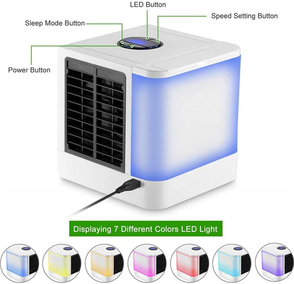 Mini Air Conditioner Air Cooler Fan 7 Colors Light USB Portable Air Conditioner 5 Gear Personal Space Air Cooling Fan For Home-White