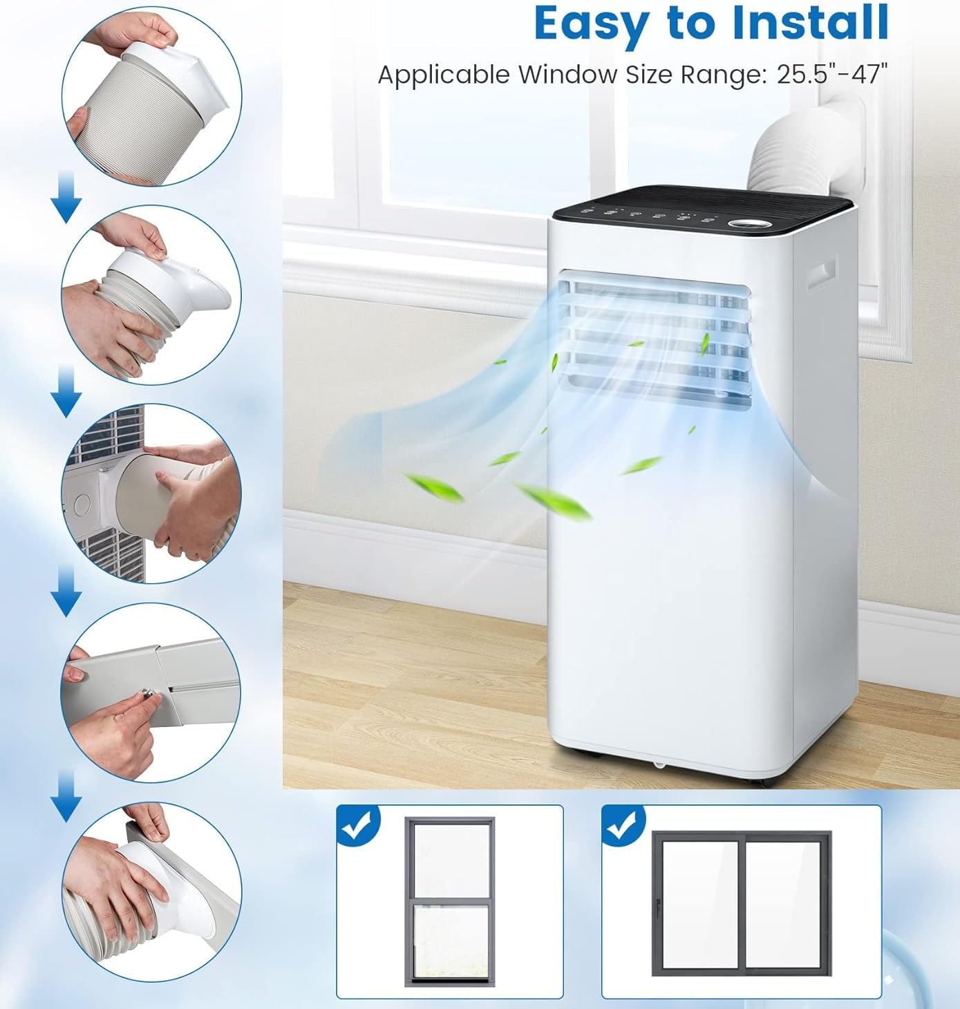 ARLIME Portable Air Conditioners, 10000 BTU Air Unit w/Built-in Dehumidifier, 24H Timer, Smart Sleep Mode, LED Touch Panel & Window Kit for Rooms up to 350 Sq.Ft