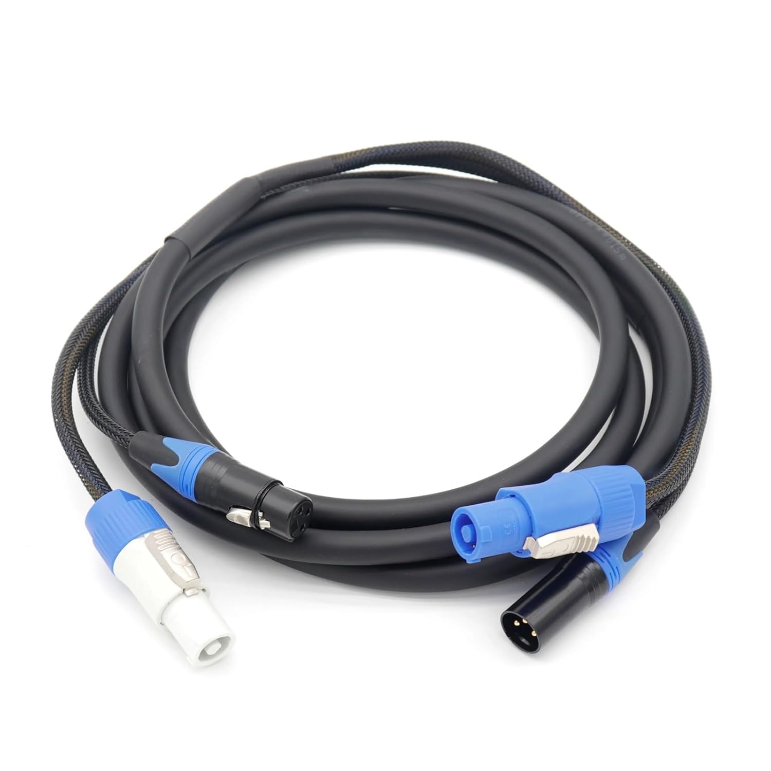 1 Meter Power DMX 2-in-1 Cable with PowerCON in/Out and 3-Pin XLR for DJ Moving Head Stage Lighting.