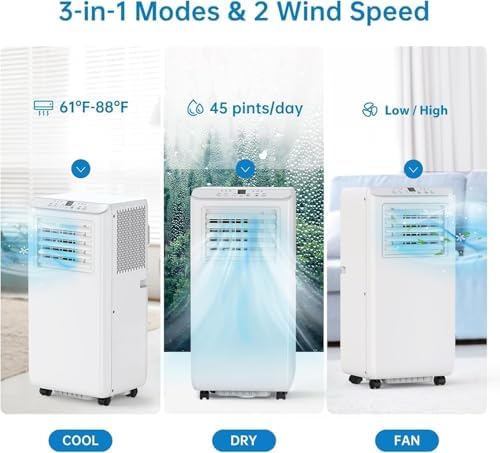 Portable Air Conditioners 8000 BTU, Energy Efficient AC Unit with Remote Control, 24H Timer, Quiet Operation for Bedroom, Office, Dorm Rooms Up to 350 Sq. Ft, White