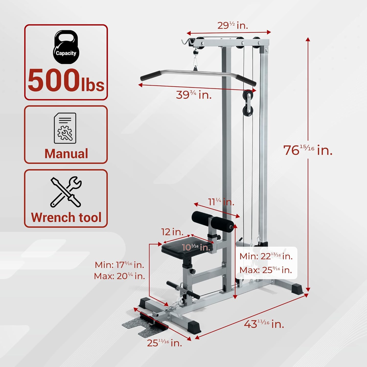 Yes4All LAT Pull Down Machines, LAT Row Cable Machine, LAT Tower with Additional Pulley Cable, High & Low Pulley Stations