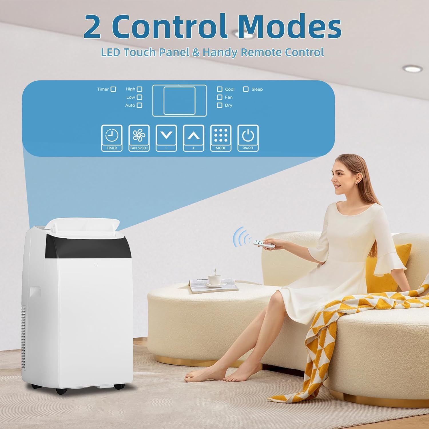14,000 BTU Portable Air Conditioner Cools up to 750 Sq.Ft, 3 in-1 Quiet Portable AC Unit with Remote Control & Installation Kits for Large Room, 3 Speed, Auto Swing, 24H Timer