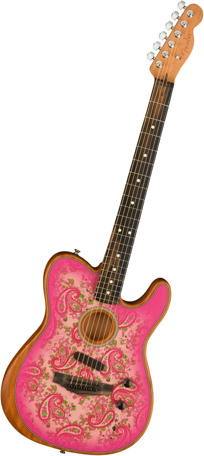 Fender American Acoustasonic FSR Telecaster Acoustic Electric Guitar, Pink Paisley, Ebony Fingerboard, with Gig Bag