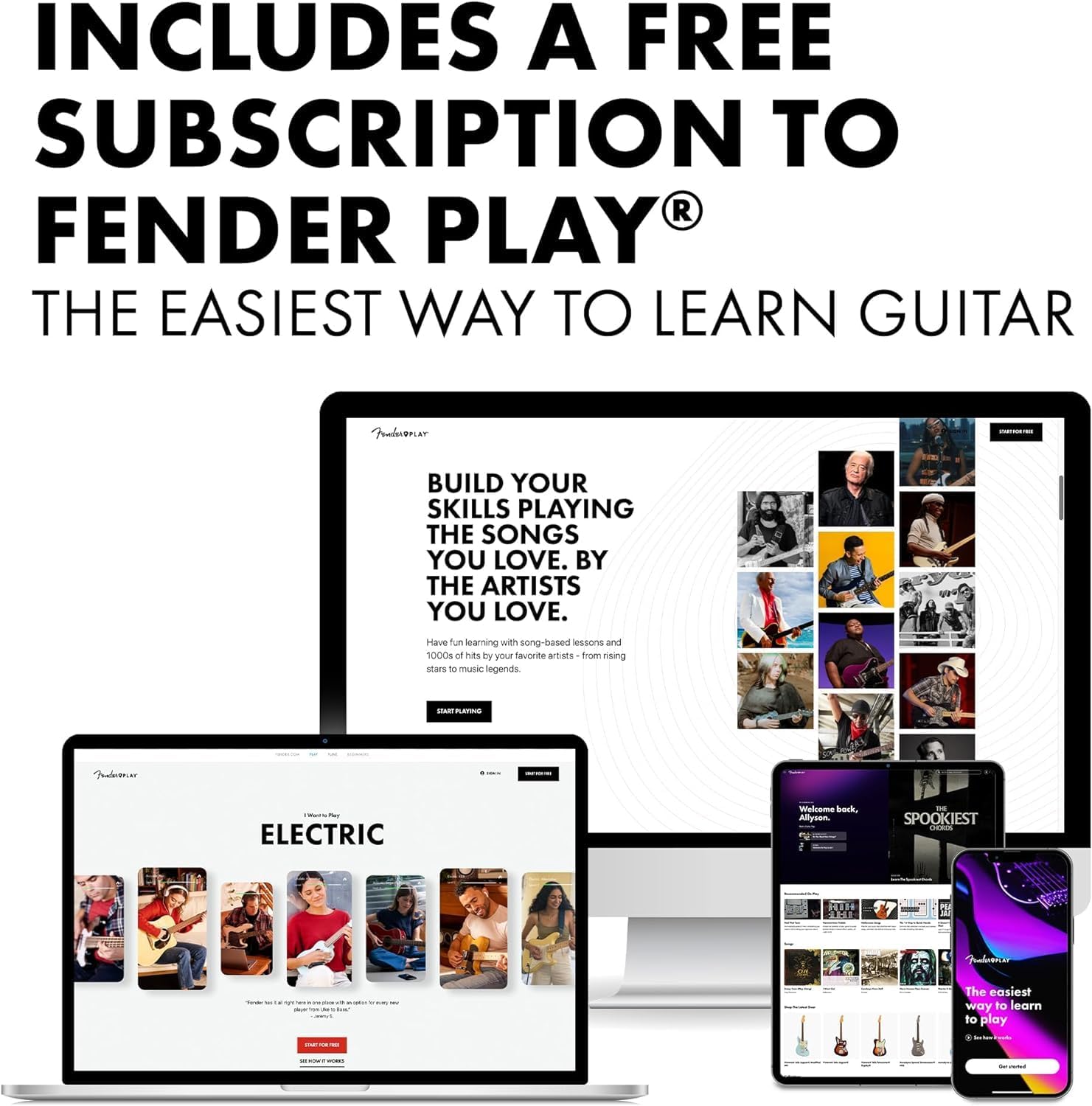 Fender Squier Debut Series Stratocaster Electric Guitar, Beginner Guitar, 2-Color Sunburst with Matte Finish + Fender Mustang Micro Headphone Amplifier