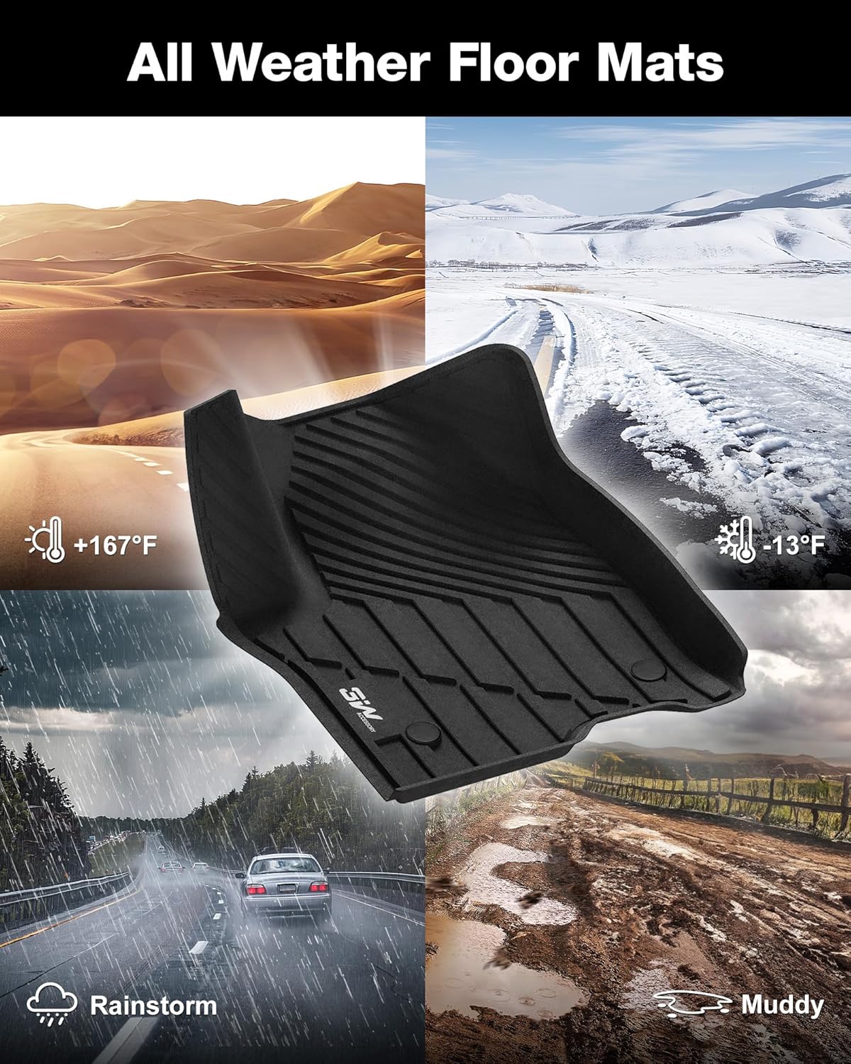 3W Floor Mats & Cargo Liner Fit for 2021-2024 2025 Chevy Suburban/GMC Yukon XL/Escalade ESV 7 Seat, TPE All Weather Custom Fit Car Accessories Full Set Car Liners for Bucket Seat