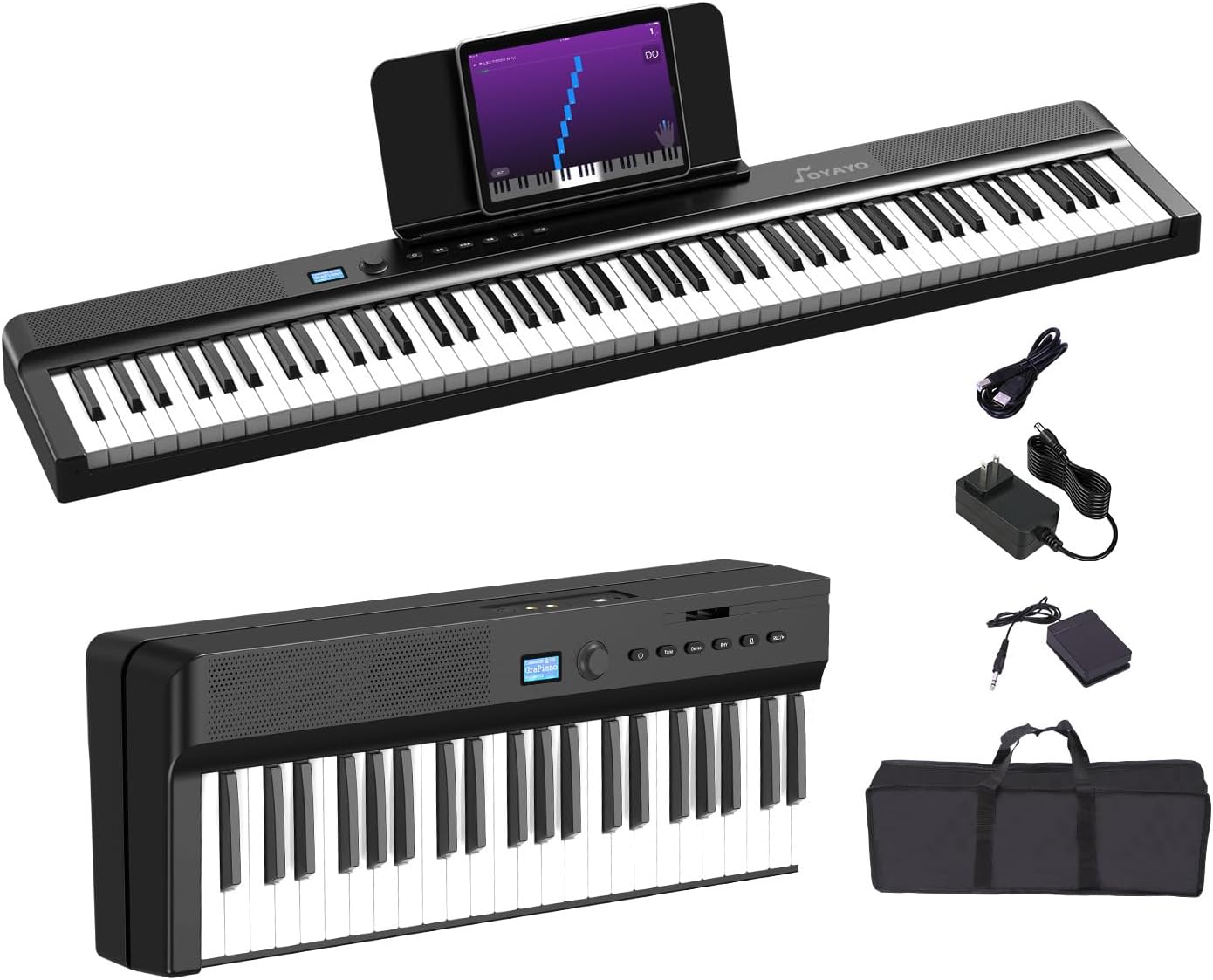 Upgraded Folding Piano Keyboard, 88 Key Full Size Semi Weighted Keyboard Support MIDI and Bluetooth, Portable Foldable Keyboard Piano with Sustain Pedal and Piano Bag, Best Gift for Beginner