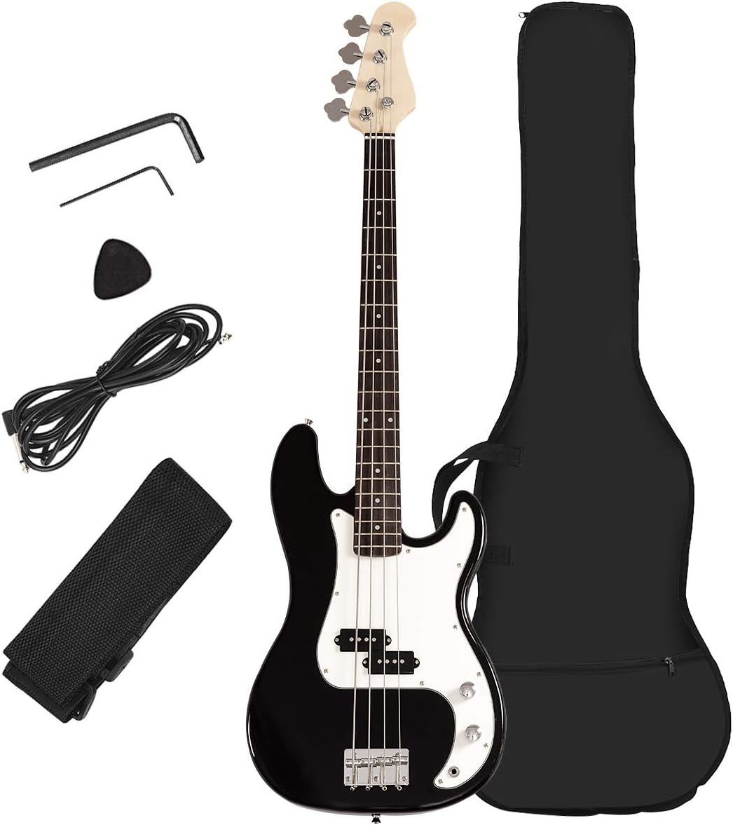 Costzon Full Size Electric 4 String Bass Guitar for Beginner Starter Complete Kit, Rose Fingerboard and Bridge, w/Two Pickups & Two Tone Control, Guitar Bag, Strap, Guitar Pick, Amp Cord (Black Bass)