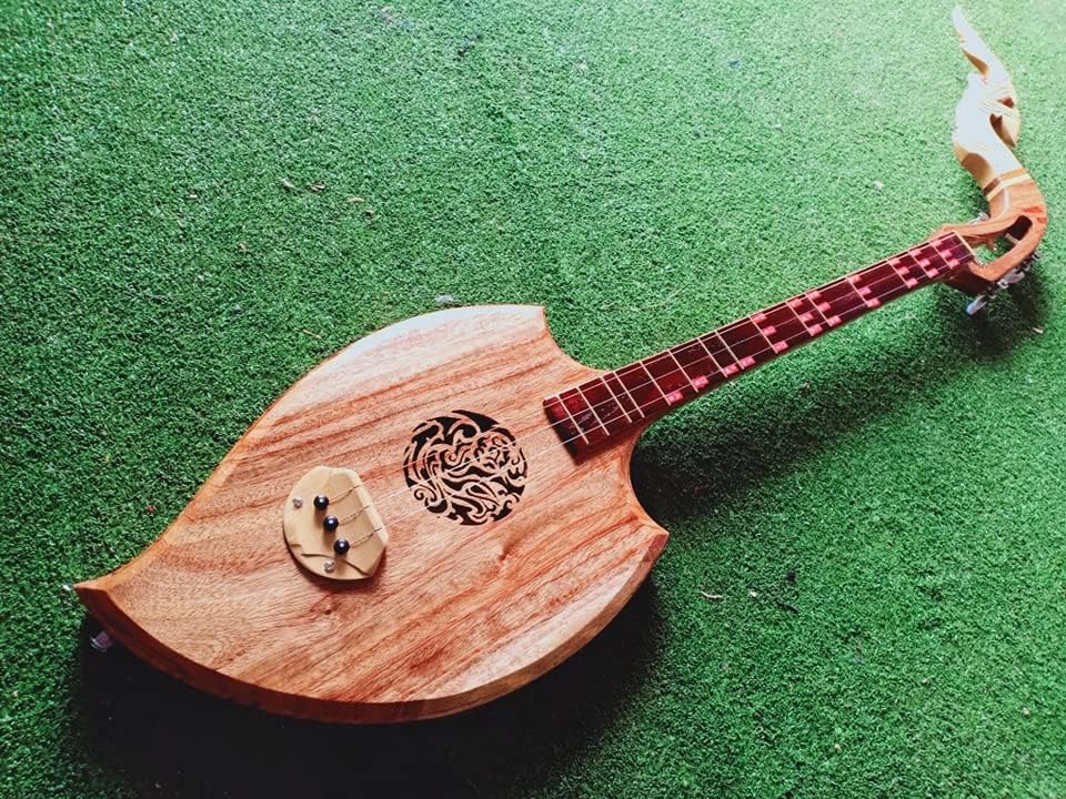 Isarn Acoustic Phin 3 Strings, Isan Thai Lao Guitar Musical Instrument, Traditional Thai Classical Musical Pin102