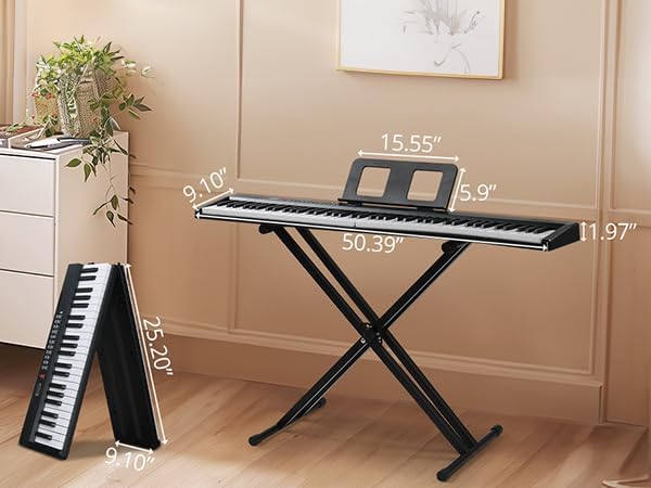 Ktaxon 88 Key Keyboard Piano Foldable Piano Keyboard with 1000 Rhythms, 1000 Tones and 50 Demos, Bluetooth Audio & MIDI, 3 Teaching & 2 Power Supply Modes, Full Equipment for Beginner (Compact-Black)