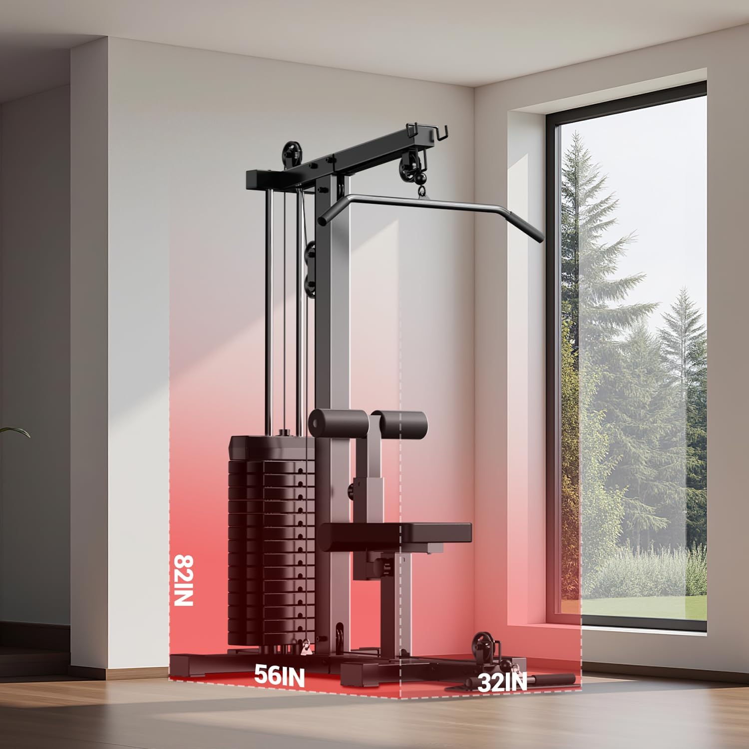 LAT Pulldown Machine, Home Gym Fitness Exercise Body Workout Strength Training & Low Row Machine with 160 LBS Weight Stack, Multi-Functional Pulley System for Triceps, Biceps, Back & More