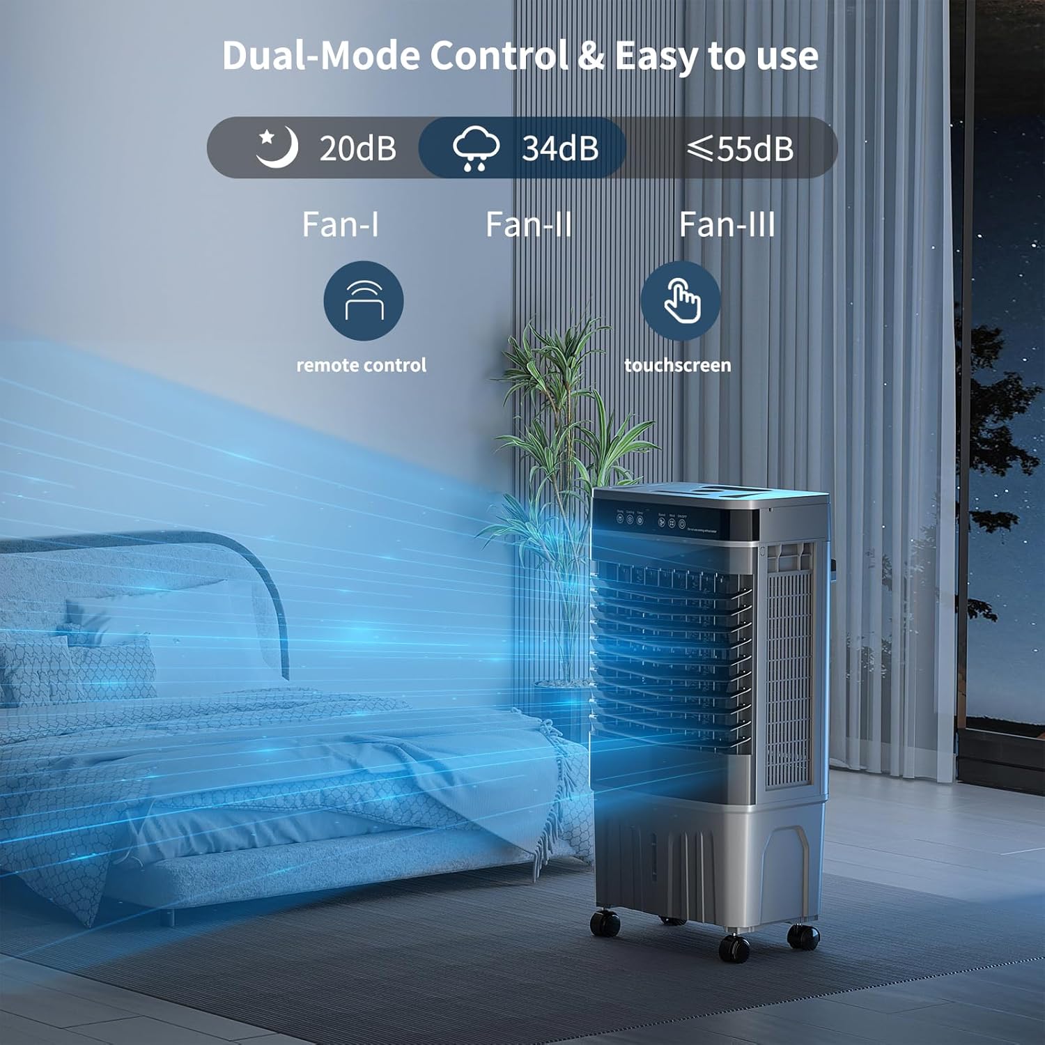 VCJ 5.3 Gal Swamp Cooler Air Conditioner, 3-In-1 12H Timer Evaporative Air Cooler with Remote, 3 Speeds, 4 Ice Packs, Portable Swamp Air Cooler for Room, Garage, Bedroom, Outdoor