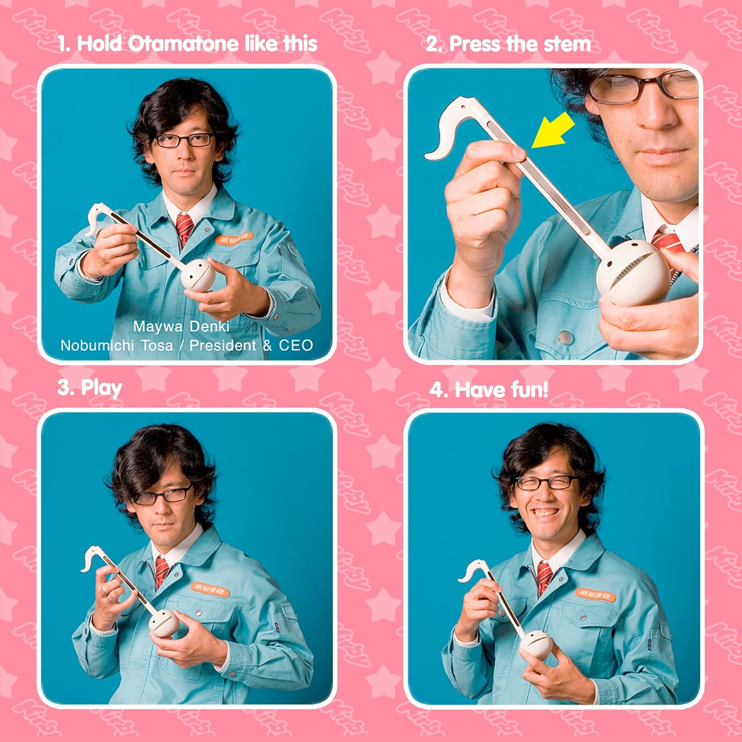 Otamatone Regular [Kirby] and Matte Case [Blue] Bundle Japanese Electronic Musical Instrument Portable Music Synthesizer from Japan Maywa Denki Award Educational Fun Gift for Children Teen Adult