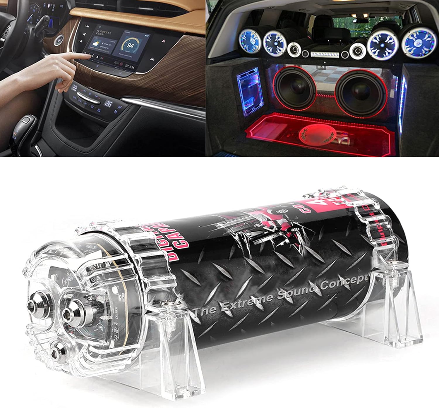 GOTOTOP 4 Power Capacitors for Systems Up to 2000W, with Warning Indicator, 10-16V DC, for Car Audio Amplifiers, for Bass Amplifiers