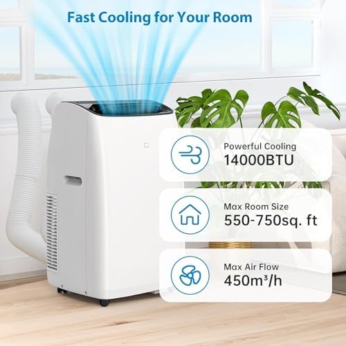 Inverter Portable Air Conditioner 14,000 BTU with Hose, Dehumidifier, Heater, Smart Inverter Portable AC Units with Remote, LED Display, 24 Hrs Timer, 42dB, AC Unit Window Kit