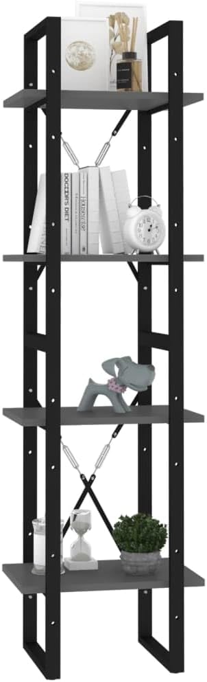 55 inch Tall Industrial Gray Bookcase Four Tier Large Engineered Wood Wall Mount Shelf 11.8 x 15.7 x 55.1 in Matte Modern Storage for Living Room Office Bedroom