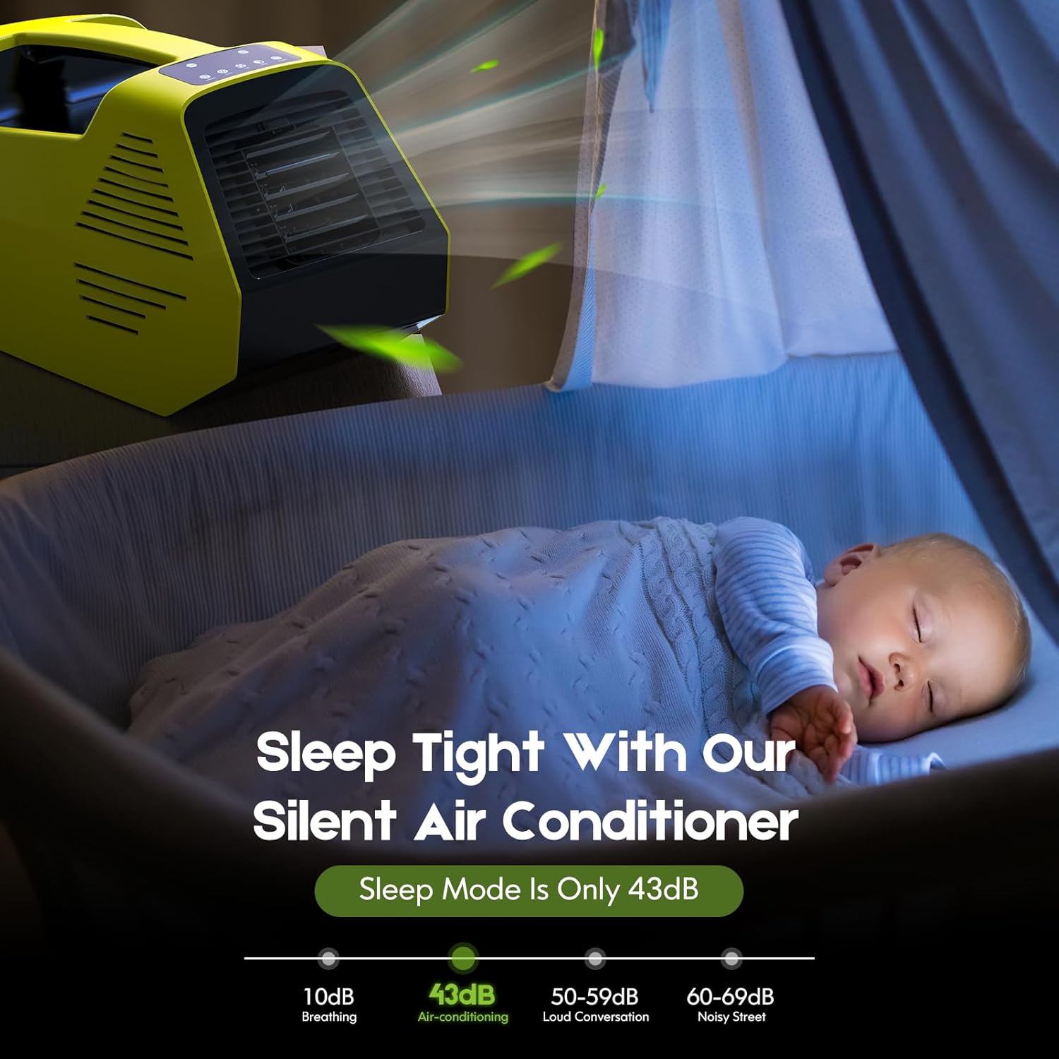 Portable Air Conditioners, 2380BTU Rapid Cooling Outdoor Air Conditioner, 240W Low Power Consumption Camping Air Conditioner for Tent, RV, Truck,Van, Car (Battery Not Included) - Yellow