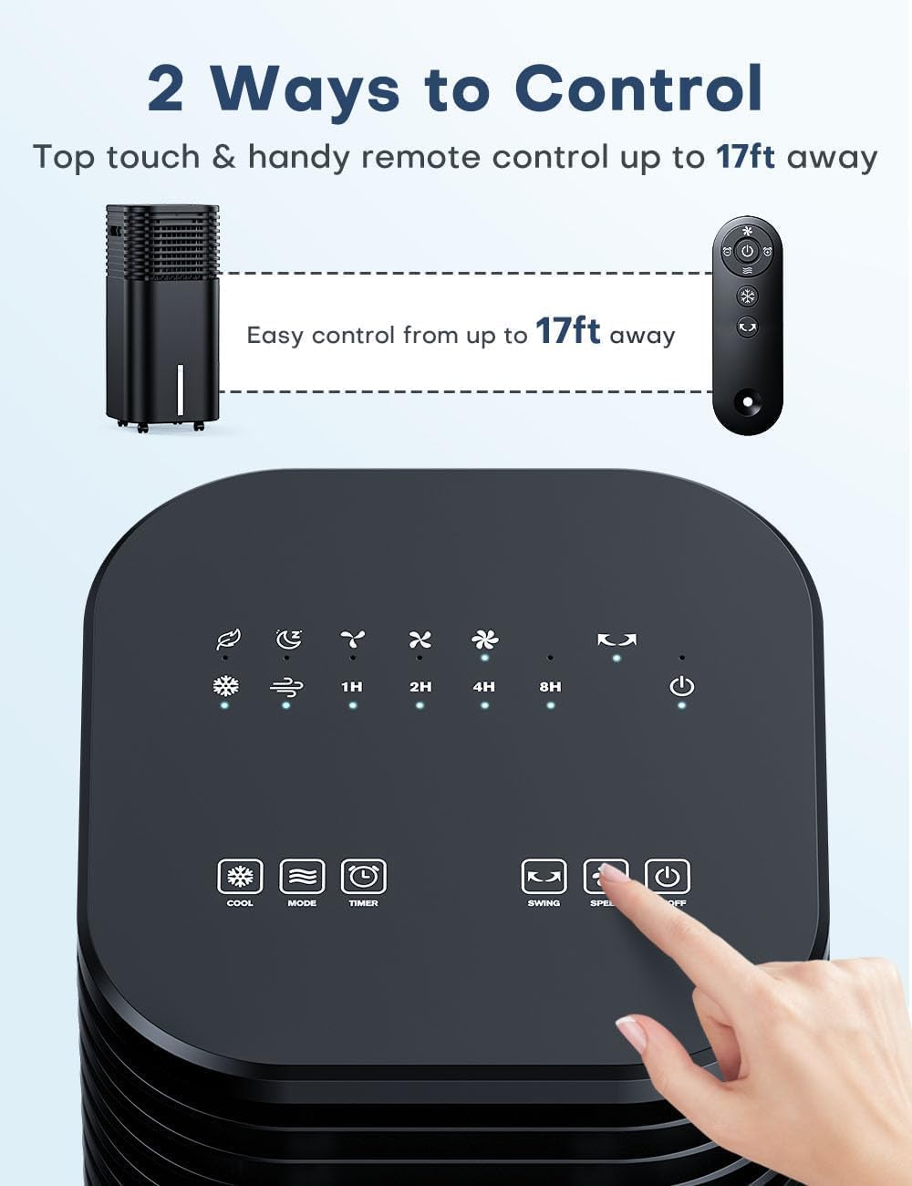 Windowless Air Conditioner, Swamp Cooler with 4 Modes & 3 Speeds, 15H Timer for Smart Auto-off, 2-Gal Tank for 20H Cooling, Remote, 120° Oscillating Portable Air Conditioners No Hose Needed