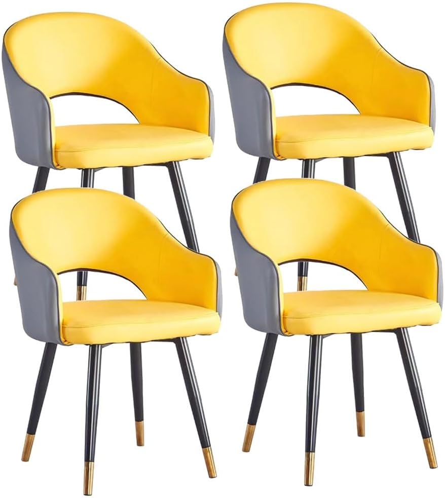 WKWKW Kitchen Set of 4 Modern Dining Chairs Wear Resistant Leather Kitchen Living Dining Room Accent Arm Chairs Carbon Steel Legs Office Lounge Chair(Yellow+Grey)