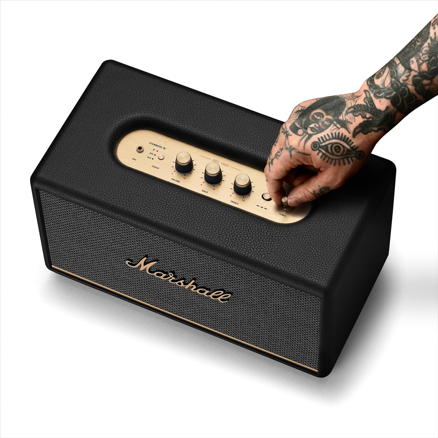 Marshall Stanmore III Bluetooth Home Speaker - Loud Stereo Sound with Bass and Treble Controls | Plug-in Powered | Record Player Compatible | RCA and 3.5 mm Aux Inputs - Black