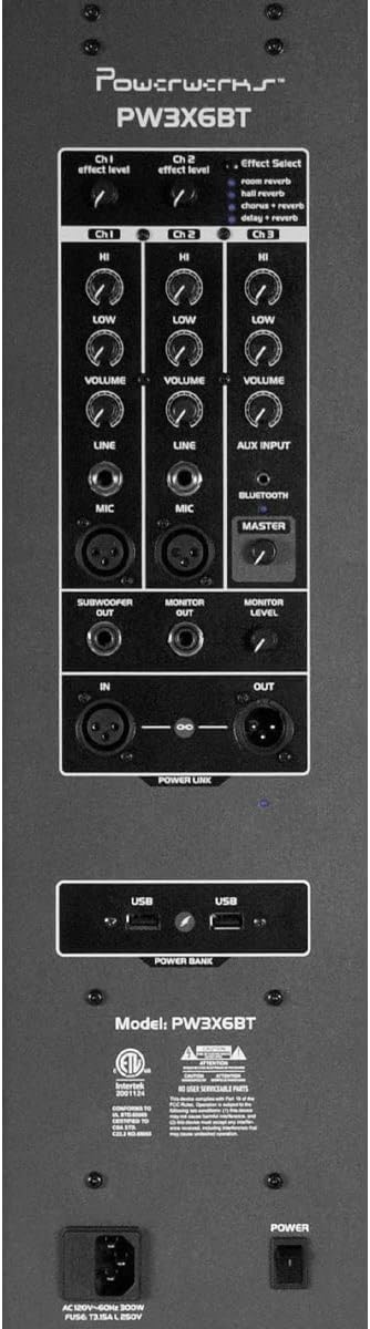 PW3X6BT 300 Watt Powered PA Tower with 3 Channel Mixer, On-board EQ, Bluetooth Enabled