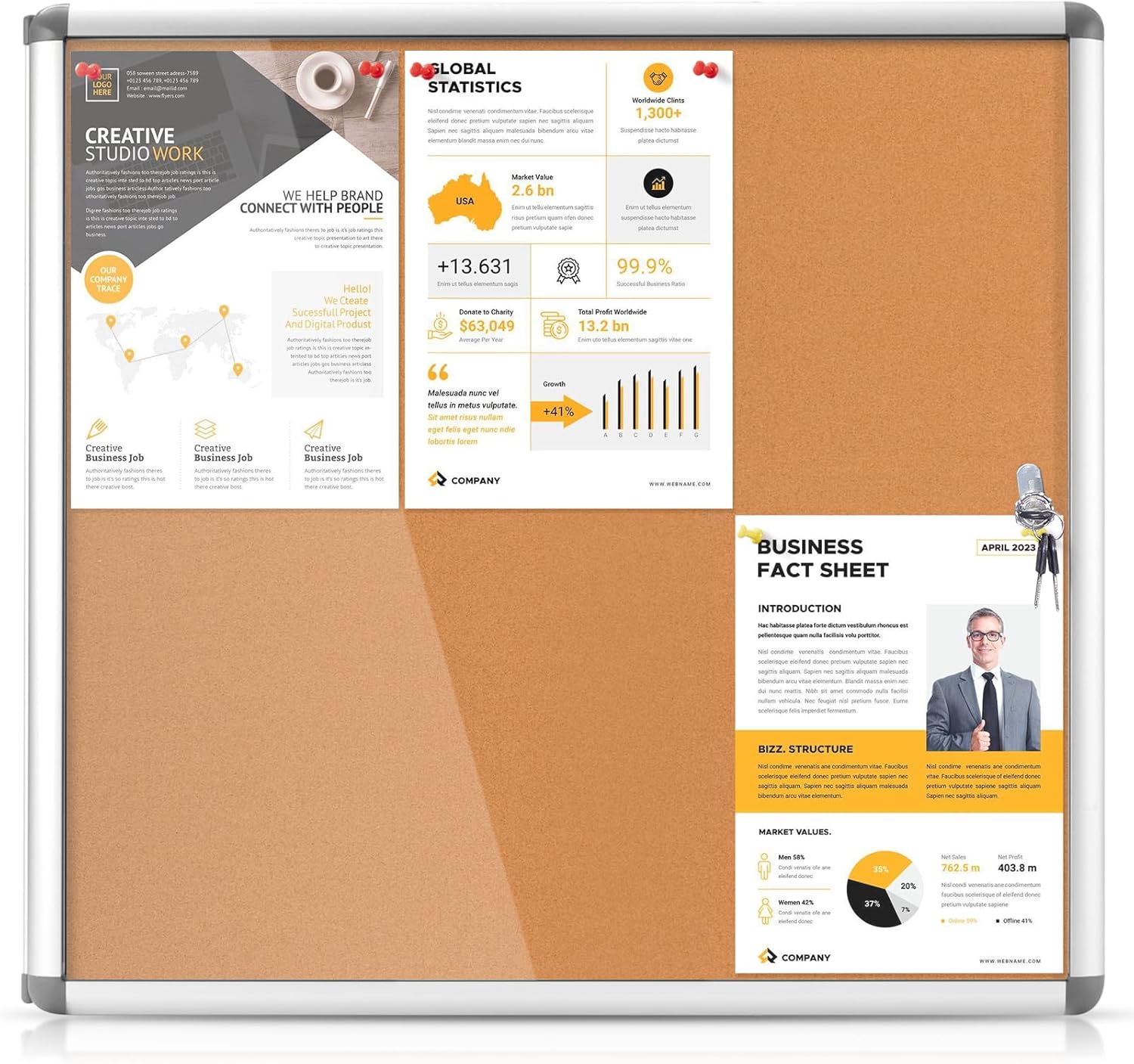 Enclosed Cork Bullletin Board 28x26 in, Tamperproof Display Case with Locking Door for Office School Home Store, Wall Mount, Silver Aluminum Frame (6xA4)