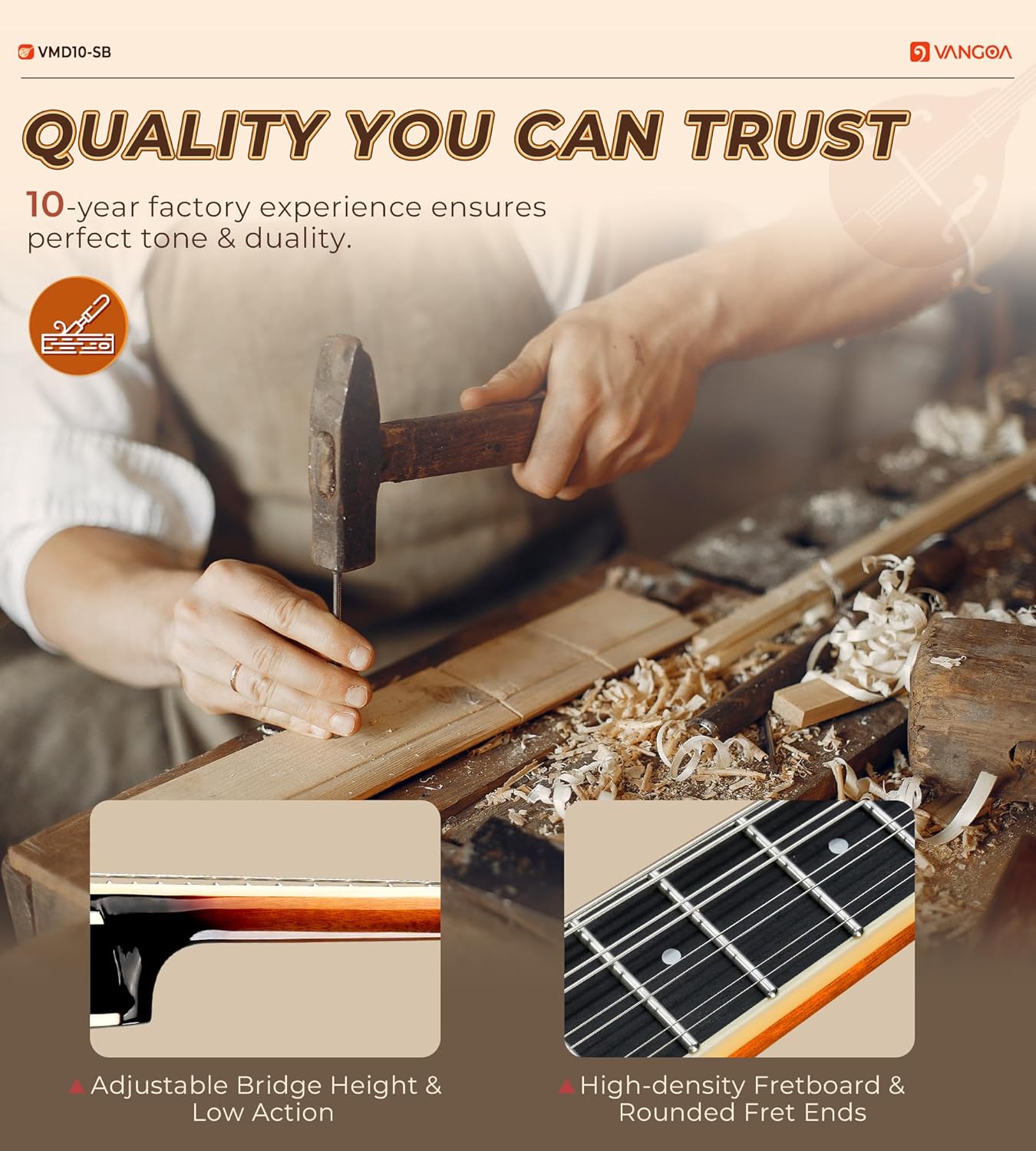 Vangoa Mandolin Musical Instrument A Style, Acoustic Mandolin Instrument Kit Italian 8 String for Professional Beginners Adults Teens Youth Kids, Sunburst, Glossy