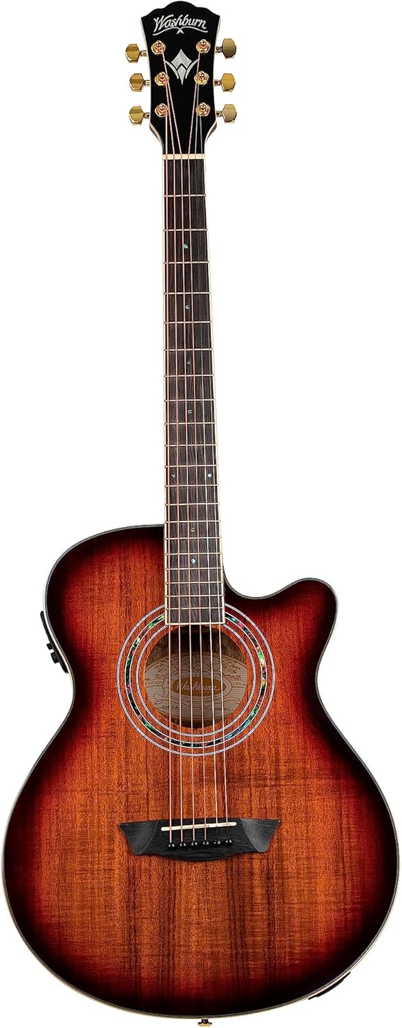 Washburn EA55G-A Festival Series Cutaway Mini Jumbo Acoustic/Electric Guitar. Koa Burst
