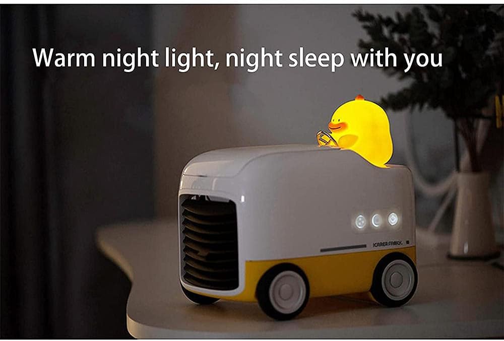 Cartoons USB Portable Air Conditioner Fan Evaporative Cooler Fan,with Night Light Space Cooler Fan Quiet Desk Fan-pink