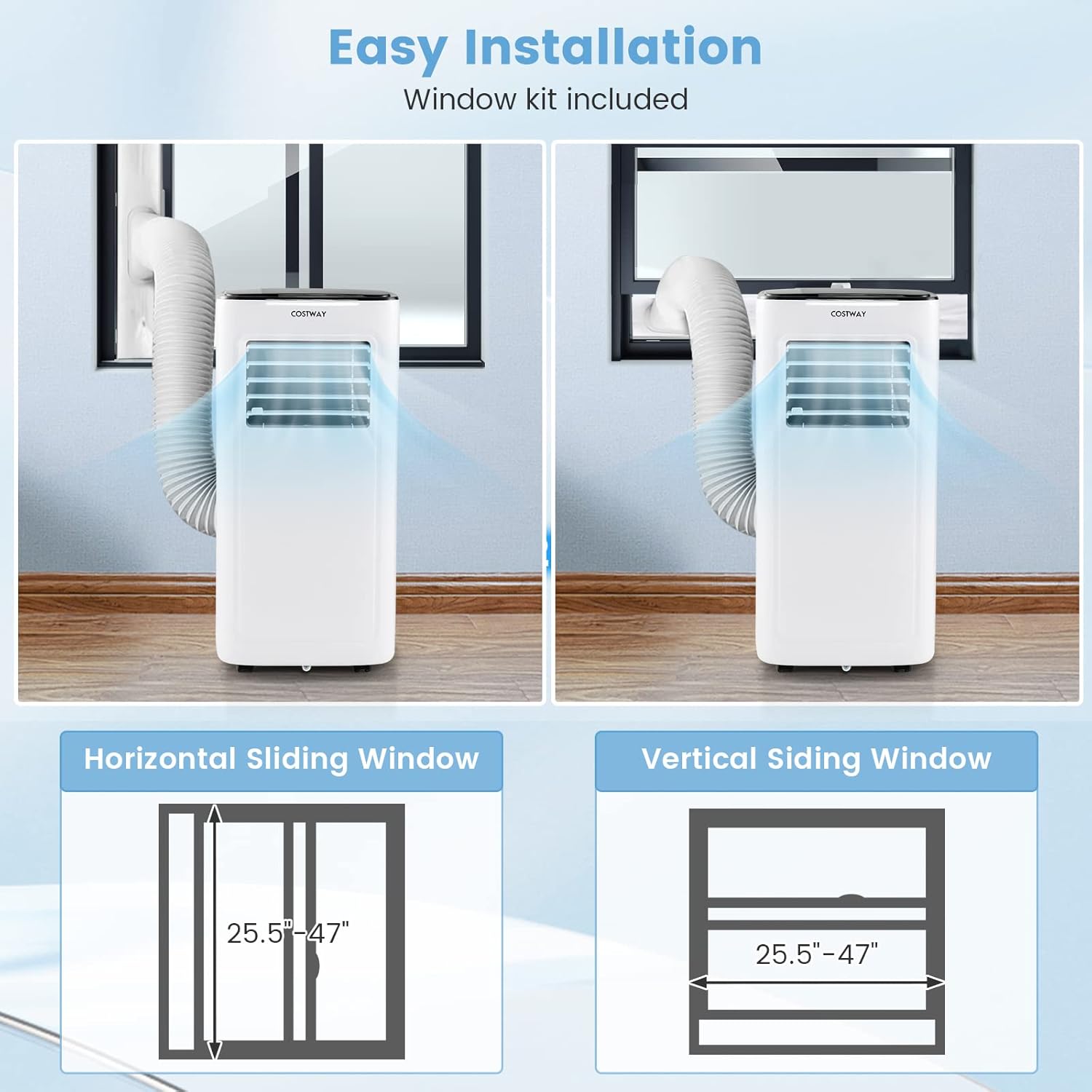 COSTWAY Portable Air Conditioner, 9000 BTU Portable AC with Built-in Dehumidifier, 24H Timer, Smart Sleep Mode, LED Touch Panel for Cooling Rooms up to 280 Sq.Ft, Remote Control & Window Kit Included