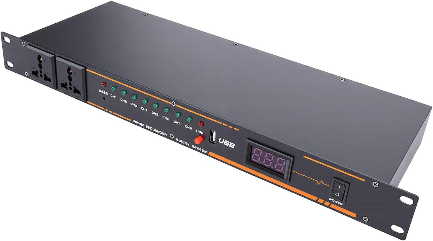 Yunseity 10 Outlet Power Sequencer Conditioner, Rack Mount Audio Digital Power Controller Voltage Regulator with Digital Display for Musical Instruments Electronic Equipment (US Plug)