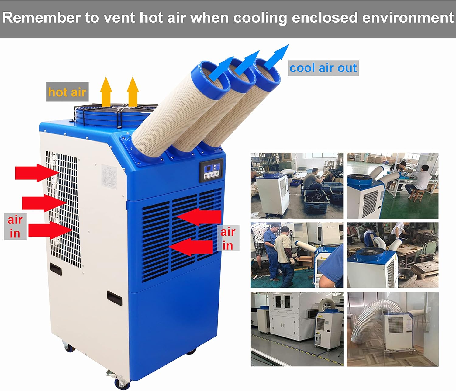 TECHTONGDA Industrial Spot Cooler Mobile Air Conditioner Outdoor Cooling Machine Aircon 220V Columns Outlet 910m³/h Air Flow
