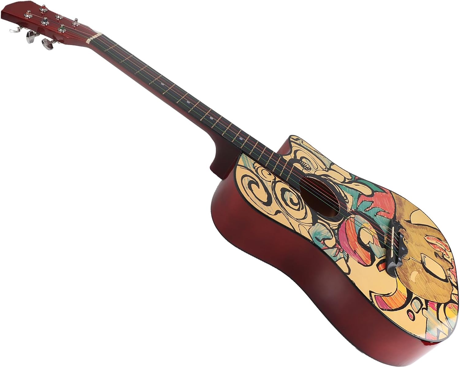 Wooden Guitar, 38in Acoustic Guitar with High Density Fingerboard and Graffiti Pattern, for Beginner