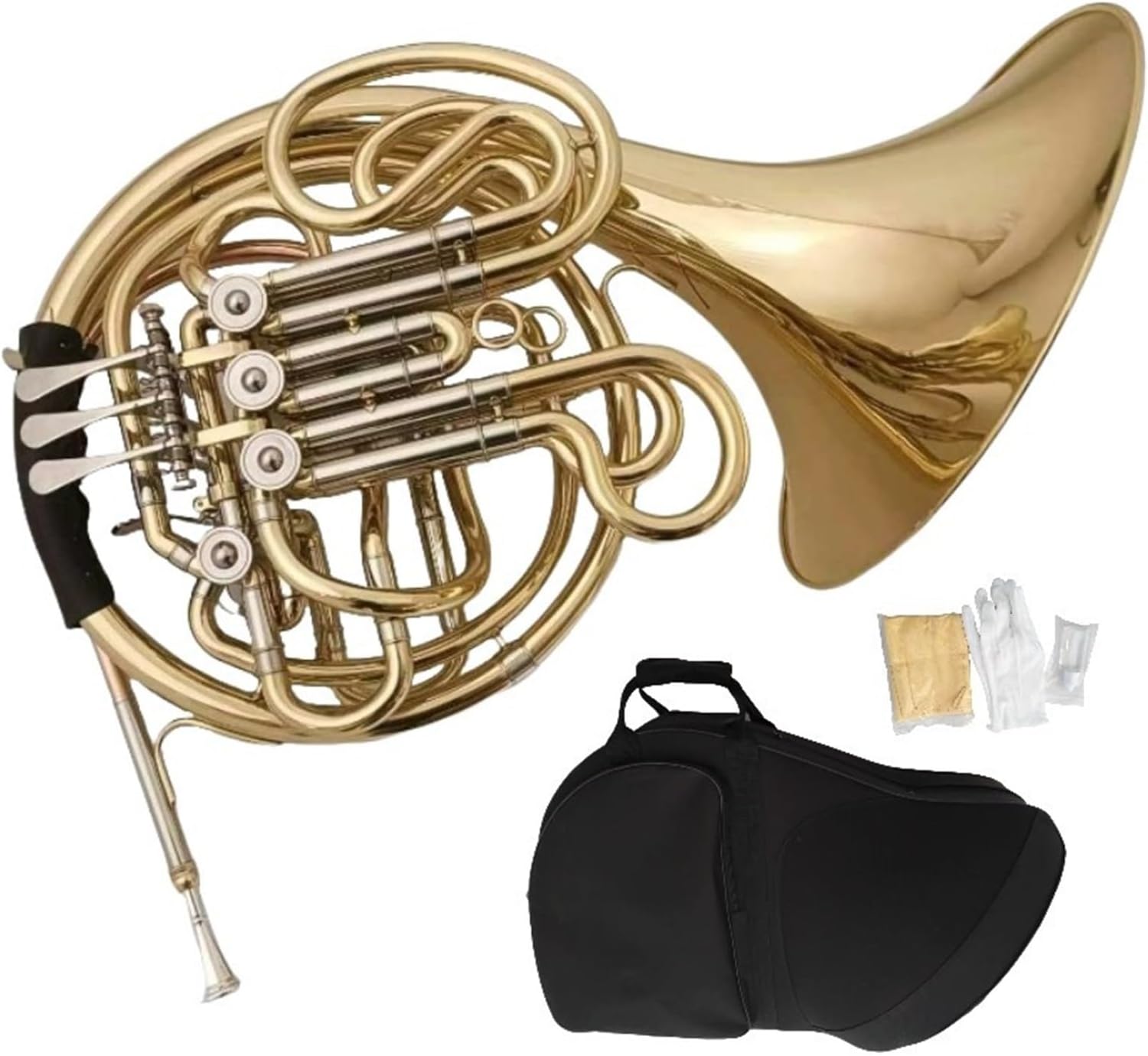 4 Key French Horn Suitable For Beginners And Adults Four Key Double Row French Horn Conjoined Pitch Changing Instrument(Gold)