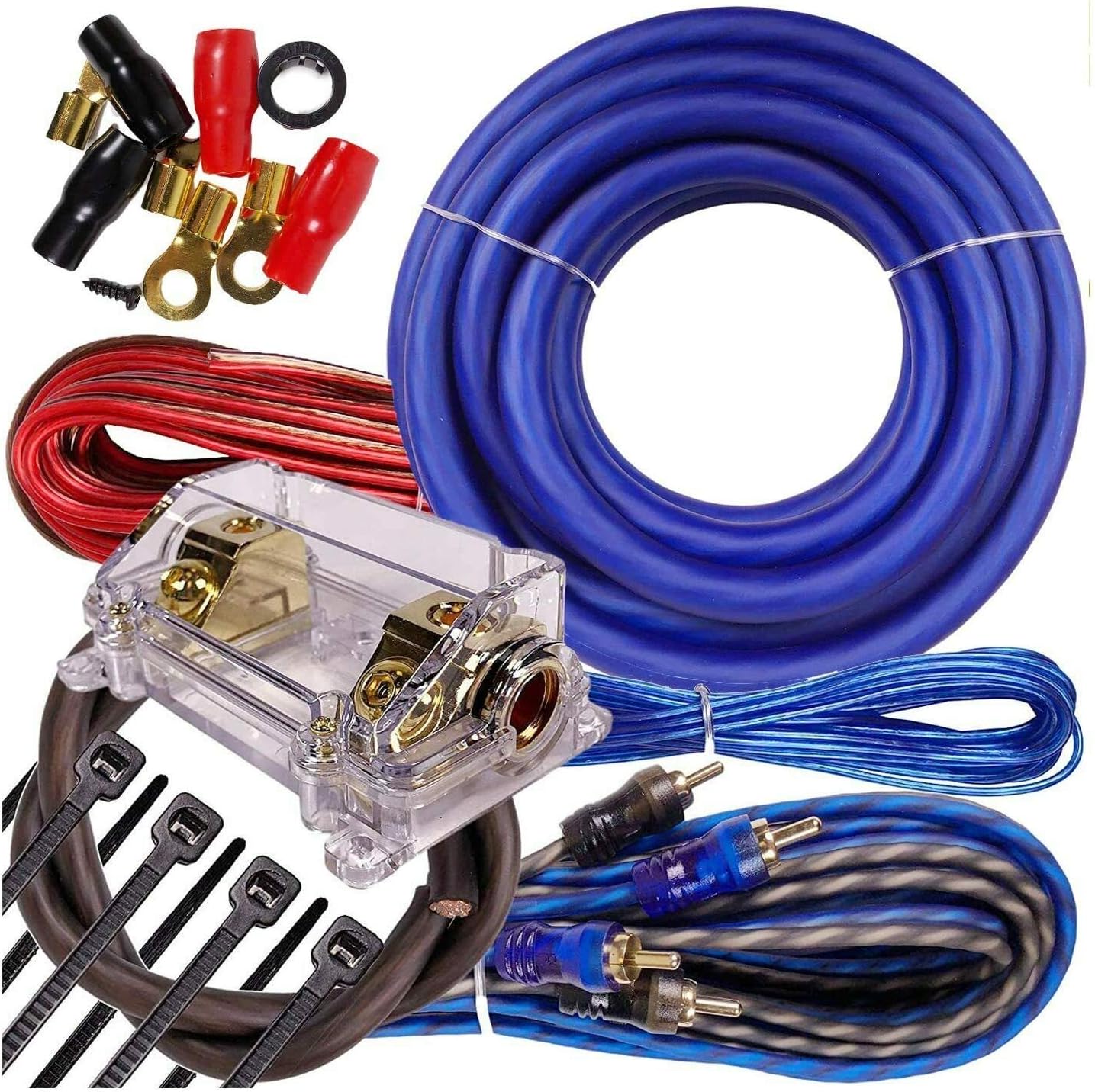 Gravity GR5.0 Car Audio Battery Stiffening Portable Power 5 Farad Capacitor and Completed 5000 Watts 0 Gauge Amplifier Installation Wiring Kit Blue BGC0XLB