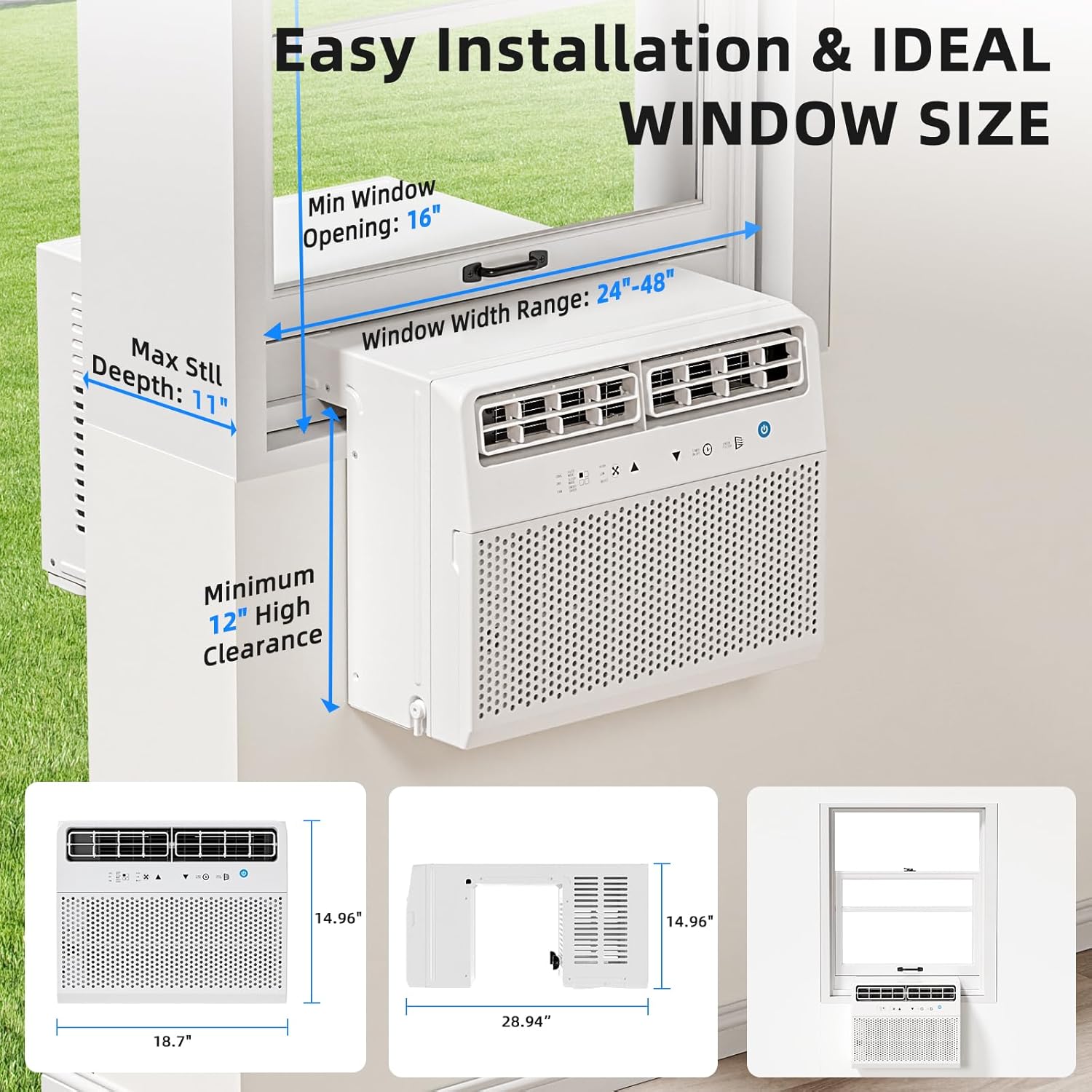 Antarctic Star 10,000 BTU U-Shaped Air Conditioner Window Unit Cools up to 450 Sq.ft, Ultra Quiet Window Air Conditioner with Full Window View, Energy Saving Window AC Units, Easy to install, White
