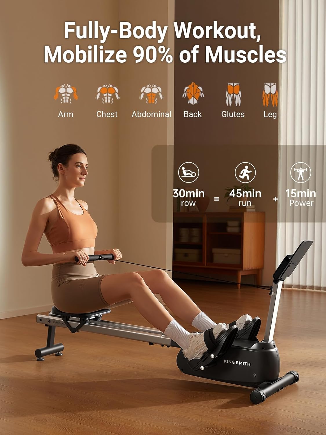 KINGSMITH Magnetic Rowing Machines for Home, 350LBS Capacity, APP Supported, Row Machine with Adjustable Resistance, Compact Rowing Machine Foldable