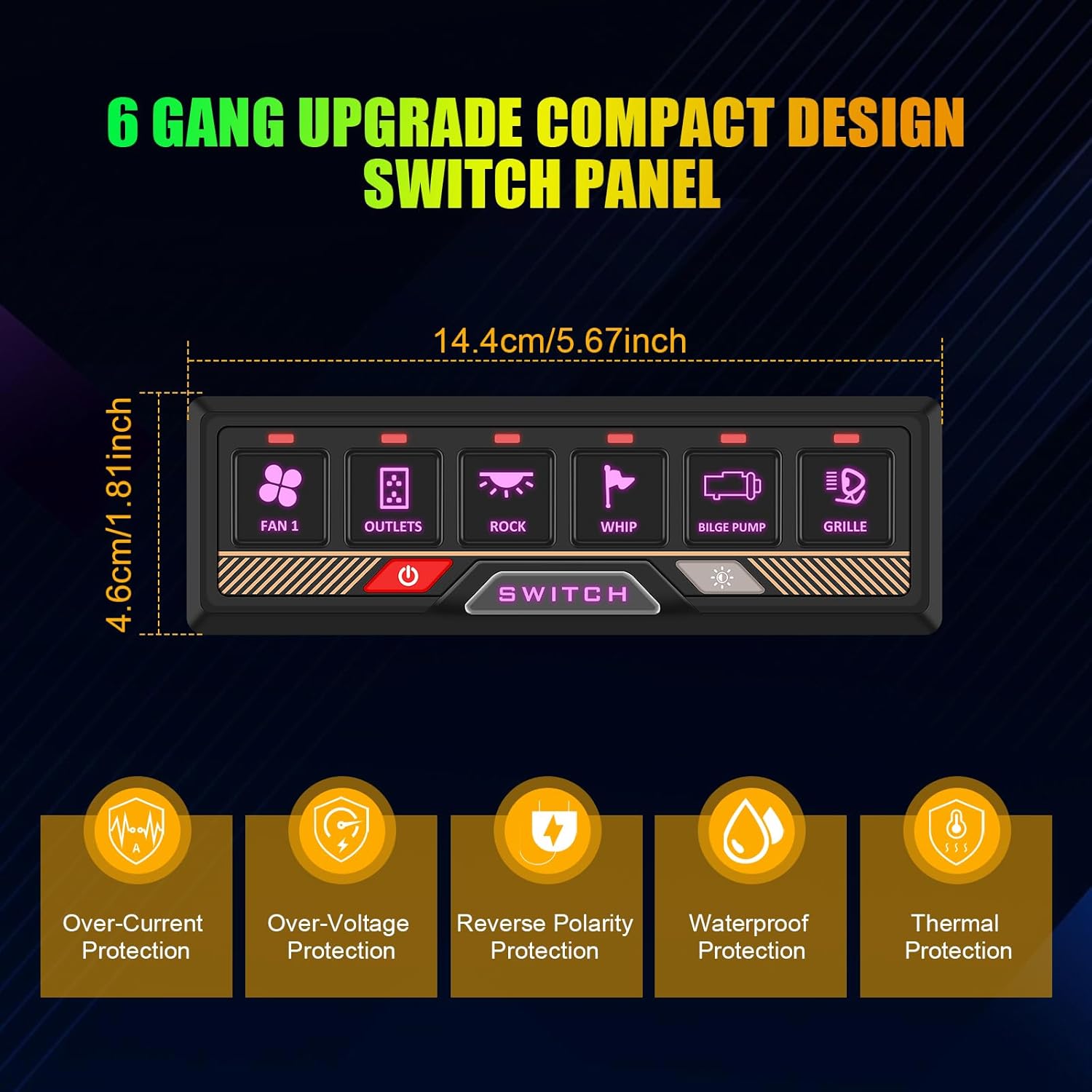 Chelhead Bluetooth Switch Panel 12V Universal 6 Gang Switch Box, Works with Android Auto & App, RGB Keypad, Programmable Modes for Led Pods Whip Lights Electronic Accessories for UTV Trucks