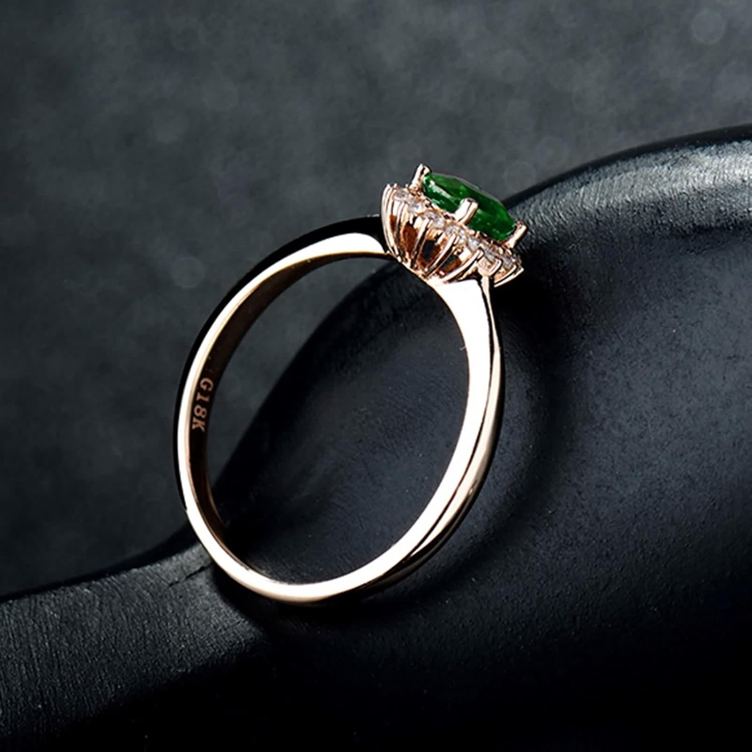 Flower Ring Mom, Vintage Wedding Rings for Women 18K White Gold/18K Rose Gold Oval Emerald for Wife