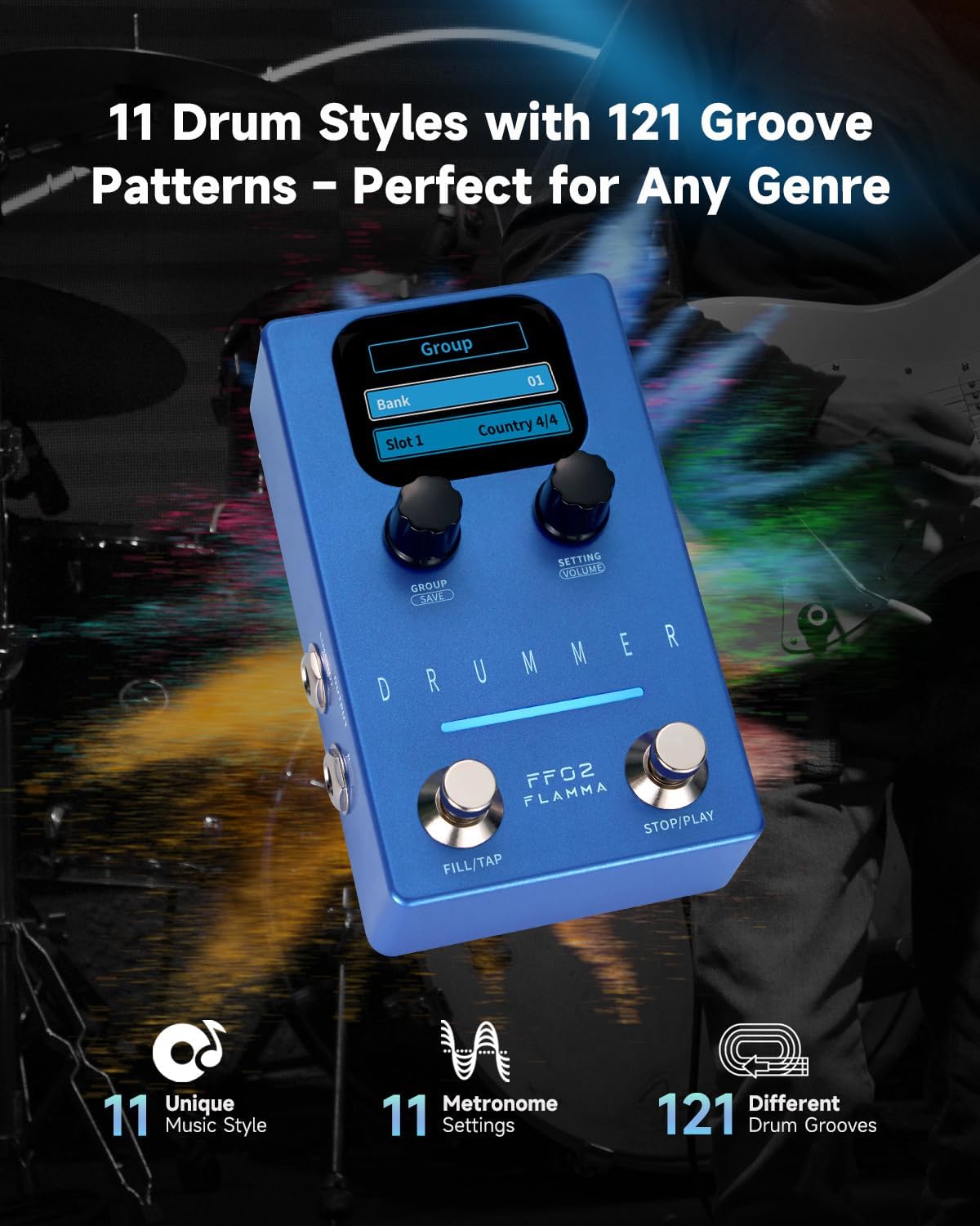 FF02 Drum Machine with 10 Pcs Metal Footswitch Toppers