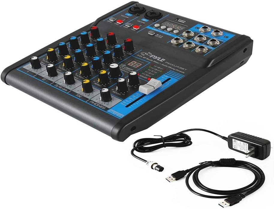 Pyle Professional Audio Mixer Sound Board Console System- Interface 4 Channel Digital USB Bluetooth MP3 Computer Input 48V Phantom Power Stereo DJ Studio Streaming FX 16-Bit DSP Processor- PMXU43BT.5