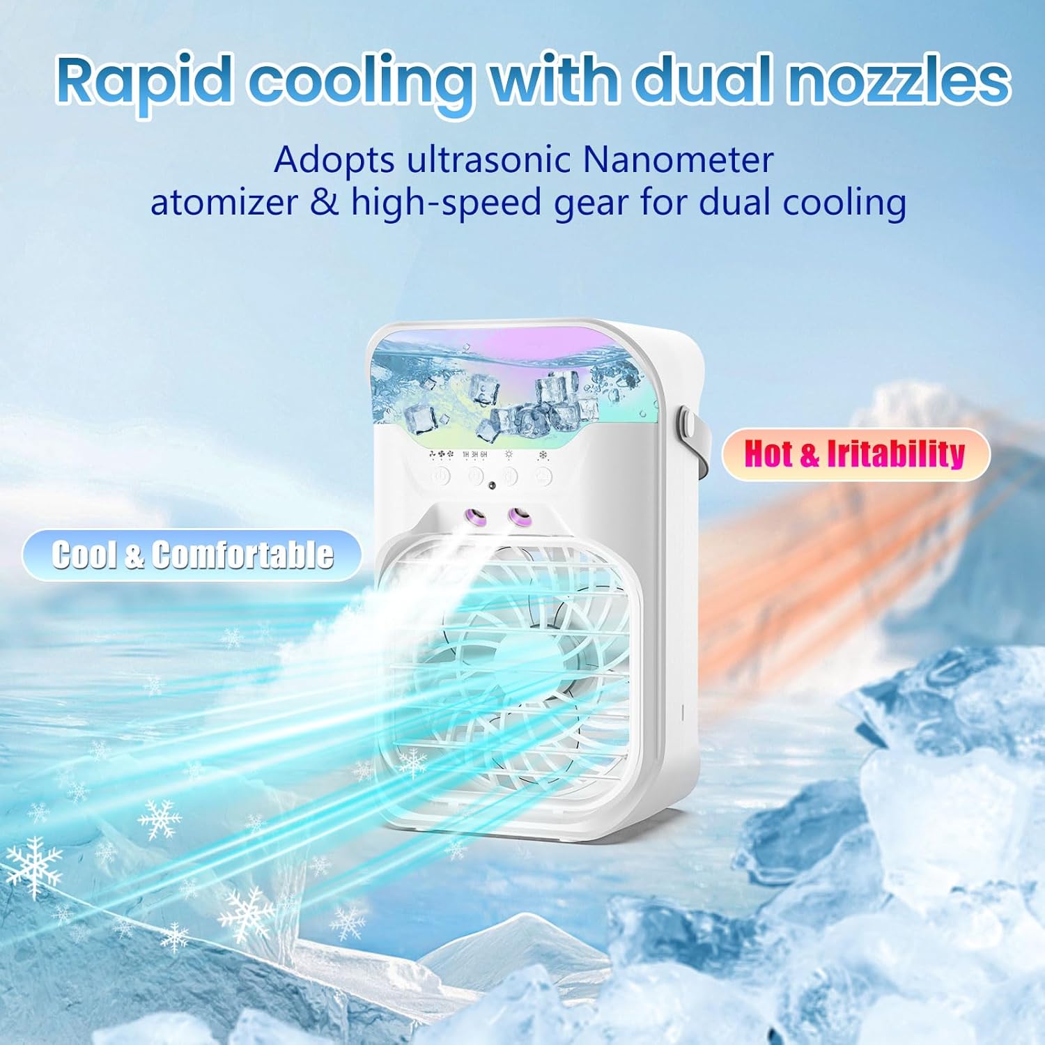 IWENNUAN Portable Air Conditioners, 4 in 1 Portable AC Unit with Remote, 1500ml Water Tank, 3 Speeds, 6H Timer, 2 Spray Mist, 7 Night Light, Personal Mini Air Conditioner for Bedroom