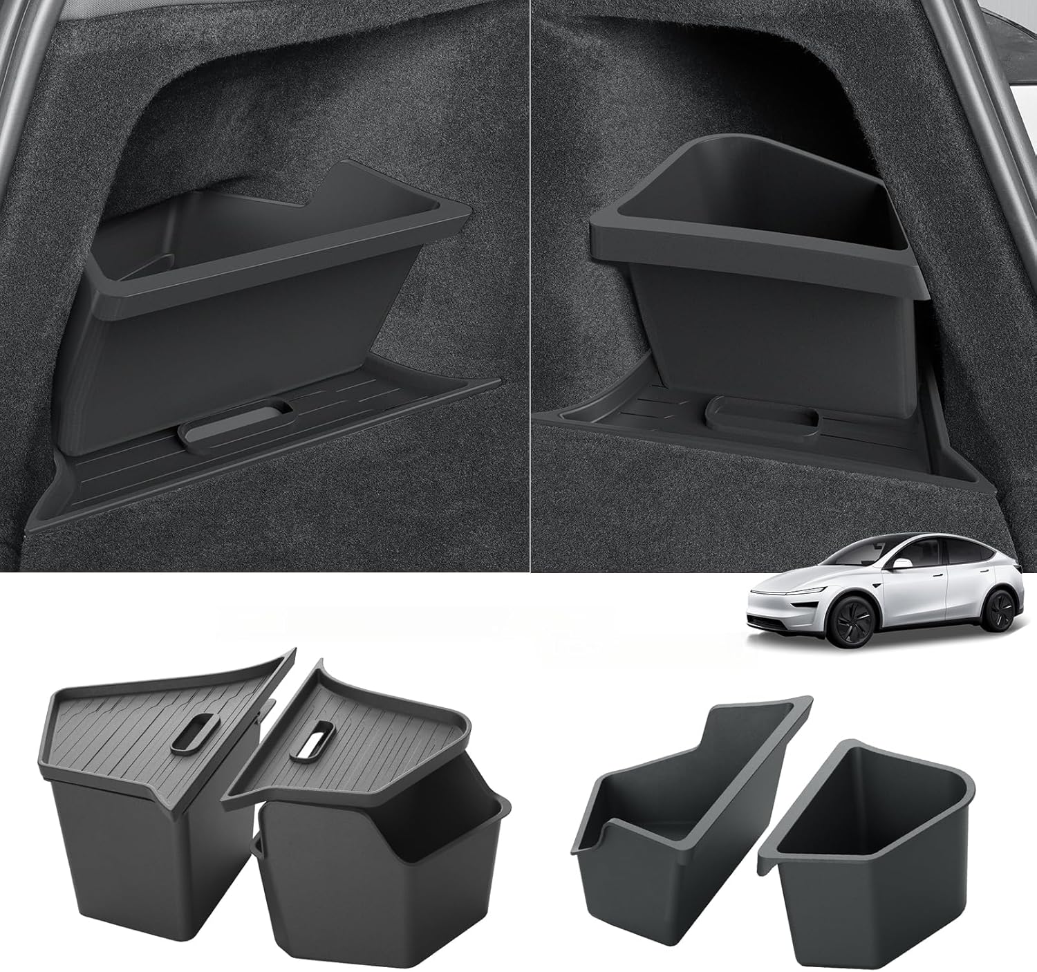 LUCKEASY Rear Trunk Storage Bins & Trunk Corner Up Storage Box for Tesla Model Y Juniper 2025 2026 Trunk Side Storage Box for Model Y Juniper 2025.03-Present Accessories Black TPE
