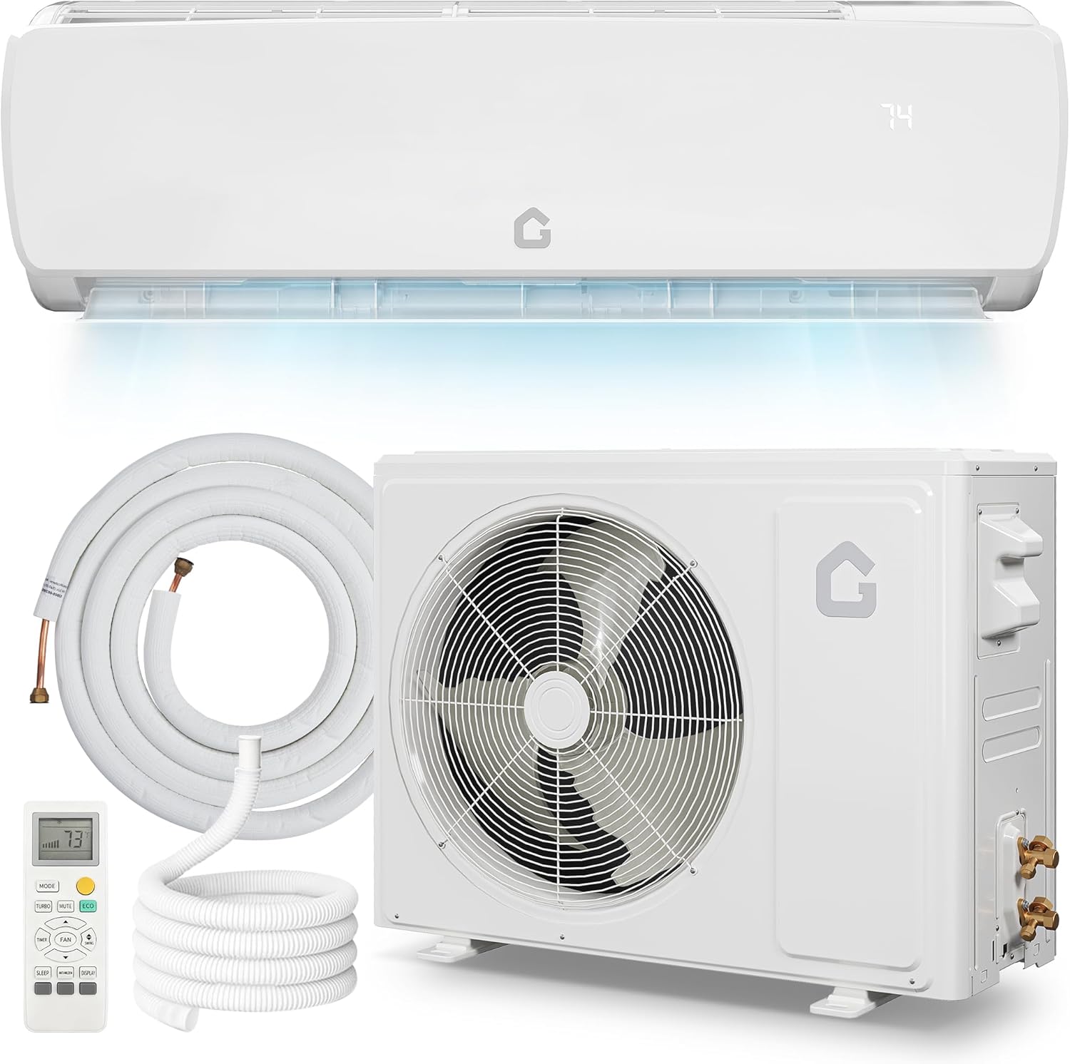 19 SEER 18000 BTU Split Air Conditioner, Ductless Mini-Split Inverter A/C Heat Pump System 230V, 42dB Ultra-Quiet, 3-in-1 Cooling/Heating/Dehumidifying, 10ft Pre-Line Set, White