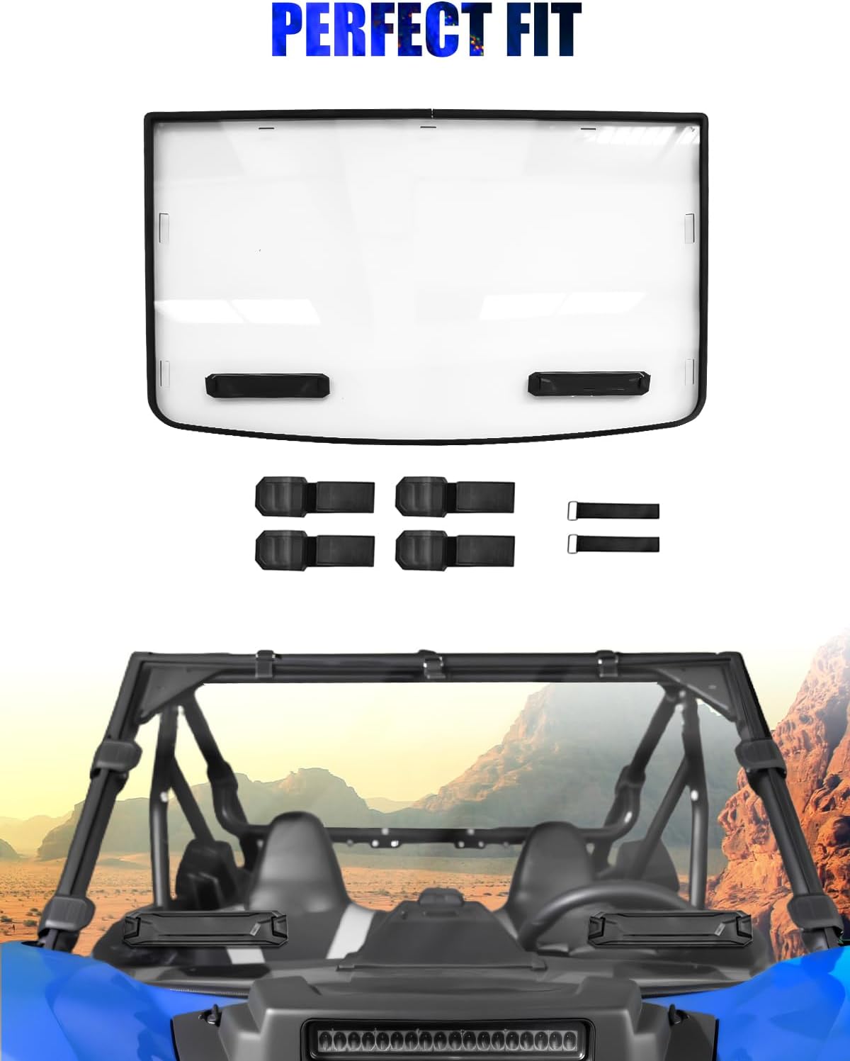 Front Vented Full Windshield Fit for Kawasaki Teryx KRX 1000 2020-2025 Accessories, Scratch Resistant Hard-Coated Poly Clear Windscreen, Dustproof Windproof Noise Reduction