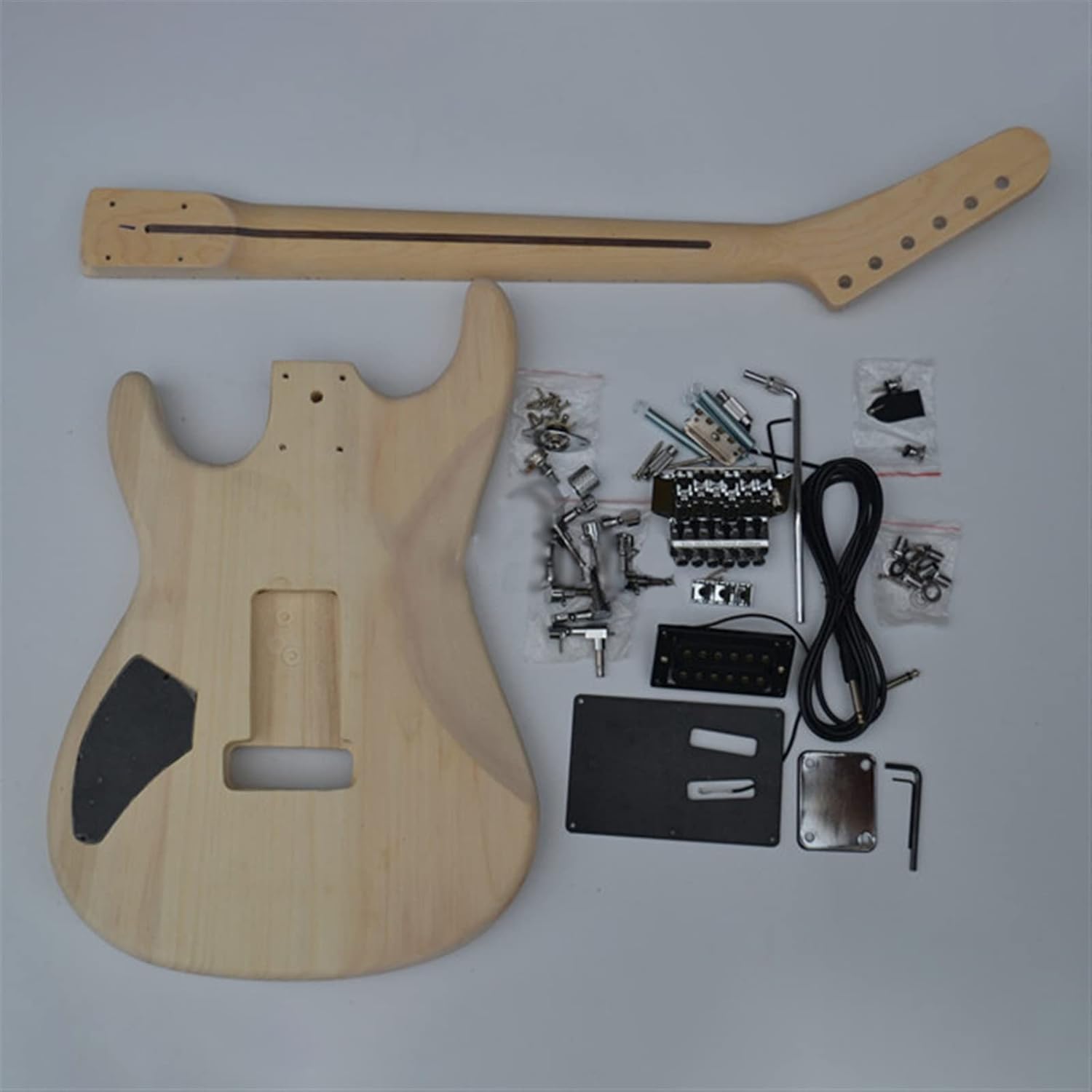 TSTS 41 Inches Semi Finished Electric Guitarkit Basswood Body&Maple Fingerboard with All Hardware Unfinished Electric Guitar Kit