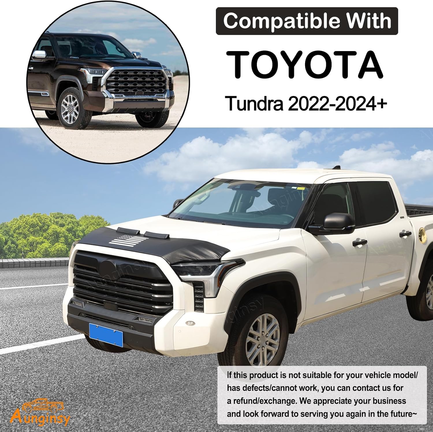 Aunginsy Car Hood Protector Bra Compatible with Toyota Tundra/Sequoia 2022-2024 2025 Front Hood Cover Leather Protector Cover Half Hood Bonnet Bra Front Car Cover Mask Hood Shield Exterior Accessories