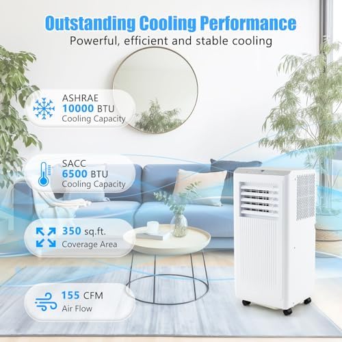 KOTEK Portable Air Conditioners, 10000 BTU Cools up to 350 Sq.Ft, Auto Swing 4-in-1 AC Unit for Bedroom with Dehumidifier, Fan & Window Kit, Room Air Conditioner Portable for Home Office (10000BTU)