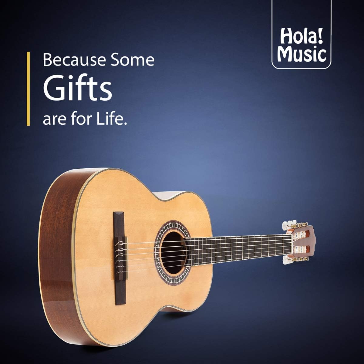 Classical Guitar with Soft Nylon Strings by Hola! Music, Junior 3/4 Size 36 Inch Wooden Guitar, Natural Gloss Finish - FREE Padded Gig Bag Included