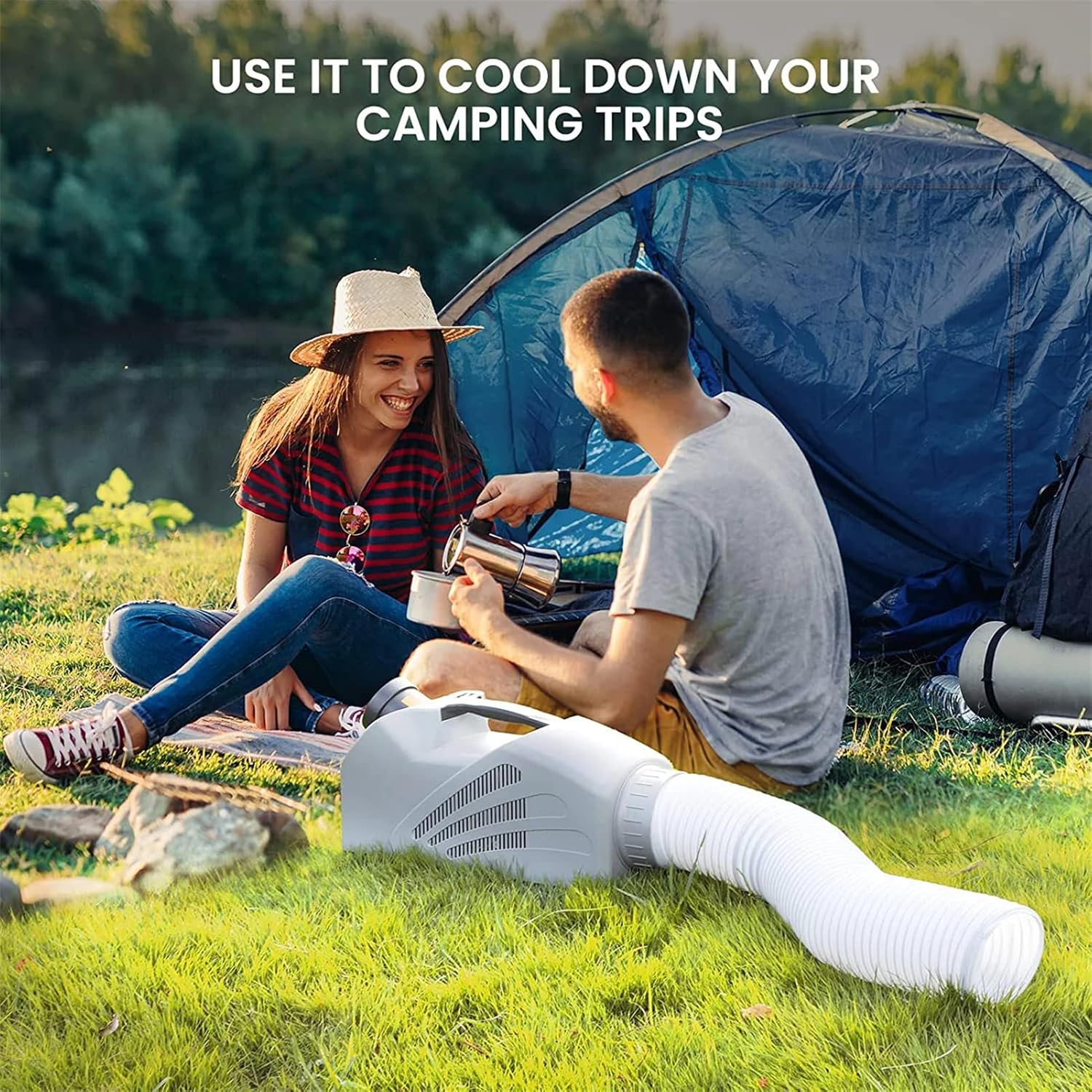 2350BTU Tent Air Conditioner, 250W Low Power Consumption Portable Air Conditioner, 3 Wind Speeds, for Tent, RV, Outdoor Event, Compact